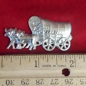 Sterling Silver Wagon Brooch , Western Farm, Cabin, Settlers Pilgrim Ox Cow